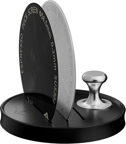 MHW-3BOMBER 58mm Espresso Puck Screen - 0.2mm Ultra Thin Espresso Puck - Metal Reusable Coffee Filter for Portafilter Basket 58mm - Puck Screen with Stand 3 Pack FG7052-OS