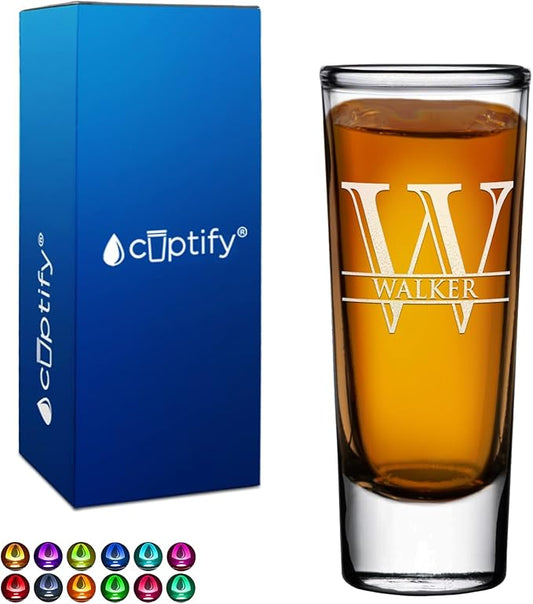 Personalized Shot Glass Custom 2 oz Cordial Shot Glasses Split Script Initial and Name for Gifts, Weddings, Birthdays, Party, Event, Decorations