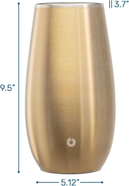 SNOWFOX Premium Vacuum Insulated, Triple Walled, Stainless Steel Wine Chiller w/Optimal fit to keep wine cold longer. Fits most Wine and Champagne Bottles. Non-Slip Silicon Base, Shimmer Gold