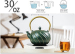 Load image into Gallery viewer, TOPTIER Japanese Cast Iron Teapot with Infuser, Stovetop Safe Teakettle, Wave Design, Enameled Interior, 30 oz (900 ml), Green