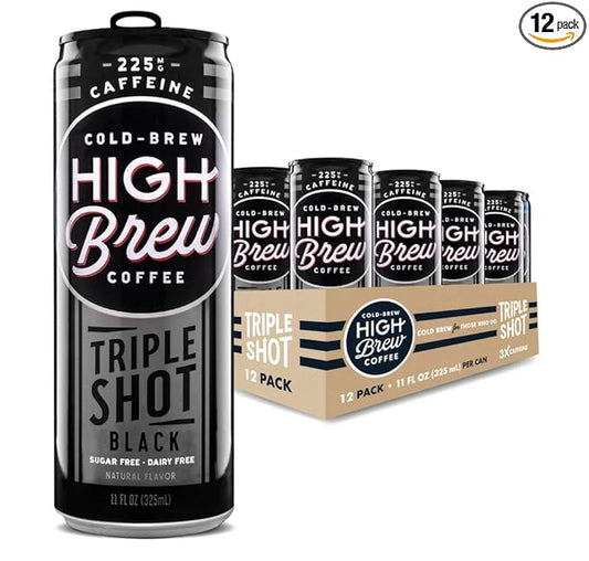 High Brew Coffee | Lightly Sweetened Cold Brew Iced Coffee with Pure Cane Sugar – 225 mg Natural Caffeine, Patiently Brewed, Never Heated. Low-Acid, Ready-to-Drink | 8 oz Can (Triple Shot Black)