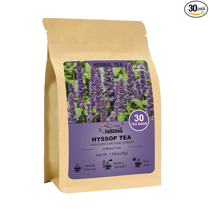 FullChea - Hyssop Tea Bags, 30 Teabags, 1.5g/bag - Premium Hyssop - Non-GMO - Caffeine-free - Support Digestion & Promote Relaxation