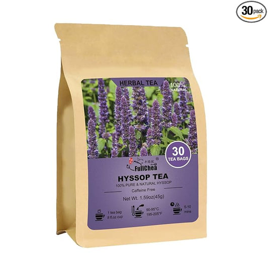 FullChea - Hyssop Tea Bags, 30 Teabags, 1.5g/bag - Premium Hyssop - Non-GMO - Caffeine-free - Support Digestion & Promote Relaxation