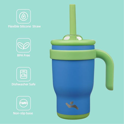 14 oz Tumbler with Side Handle, Insulated Water Bottle with Straw and 2 in 1 Lid, Stainless Steel Cup Travel Coffee Mug for Sports Office Gym,Sky Blue