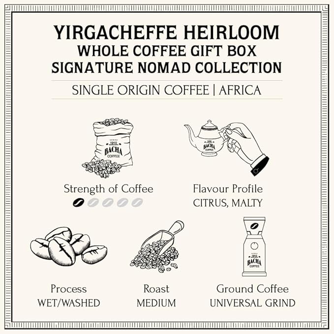 Bacha Coffee | Yirgacheffe Heirloom Single Origin Signature Nomad Collection, 100% Arabica Specialty Coffee, Whole Beans, Medium Roast, 250g