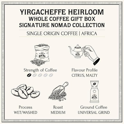 Bacha Coffee | Yirgacheffe Heirloom Single Origin Signature Nomad Collection, 100% Arabica Specialty Coffee, Whole Beans, Medium Roast, 250g