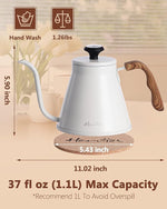 Load image into Gallery viewer, Harriet Gooseneck Kettle with Thermometer for Pour Over Coffee and Tea, 37 fl oz, Stainless Steel, Durable 3-Layer Base, Ideal Spout for Precision Pouring, Compatible with all Stove Tops, White