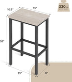 Load image into Gallery viewer, Athena Collection Bar Stools Set of 2, 26 Inches Counter Height Bar Stools Backless with Metal Legs and Footrest, Wood Barstools for Home, Kitchen Island, Counter, Grey