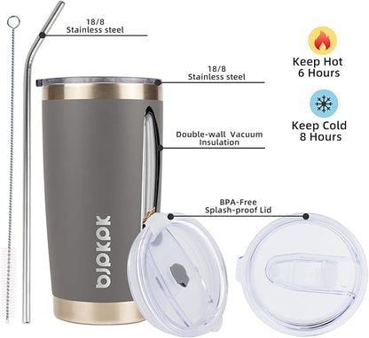 BJPKPK 20 oz Stainless Steel Insulated Tumbler Cup With Lid And Straw,Gray