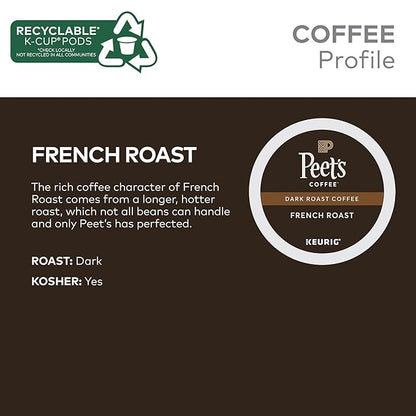 Peet's Coffee French Roast, Dark Roast, 22 Count Single Serve K-Cup Coffee Pods for Keurig Coffee Maker