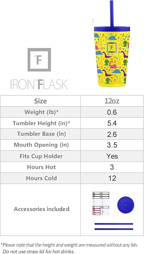 IRON °FLASK Classic Tumbler - Vacuum Insulated Stainless Steel Water Bottle, Double Walled, Drinking Cup, Insulated Travel Mug (Stardust Unicorns, 12 oz Kids)