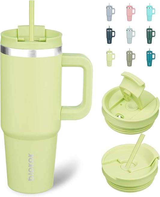 BJPKPK Tumbler With Handle And Straw 30oz Insulated Tumbler Cups With Lid Stainless Steel Travel Coffee Mug,Macaron Green