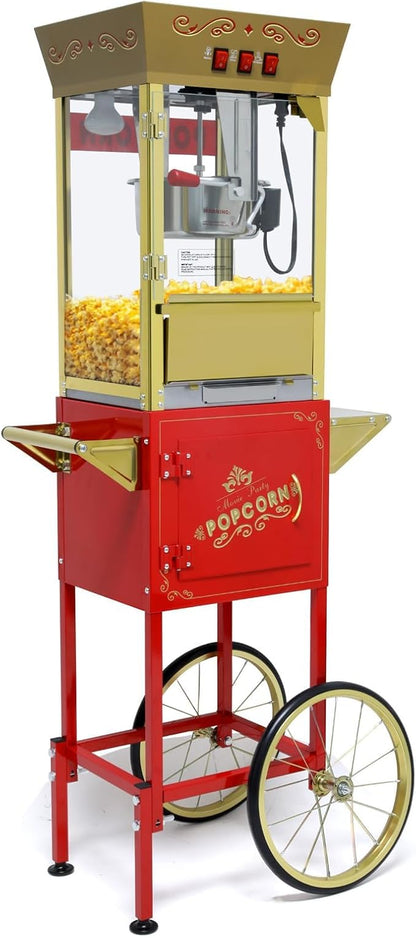 Popcorn Machine with Cart, Wheels & 12 Oz Kettle, Popcorn Maker Machine Vintage Style Movie Theater Popcorn Machine for Parties, Events, Commercial, and Home Theater