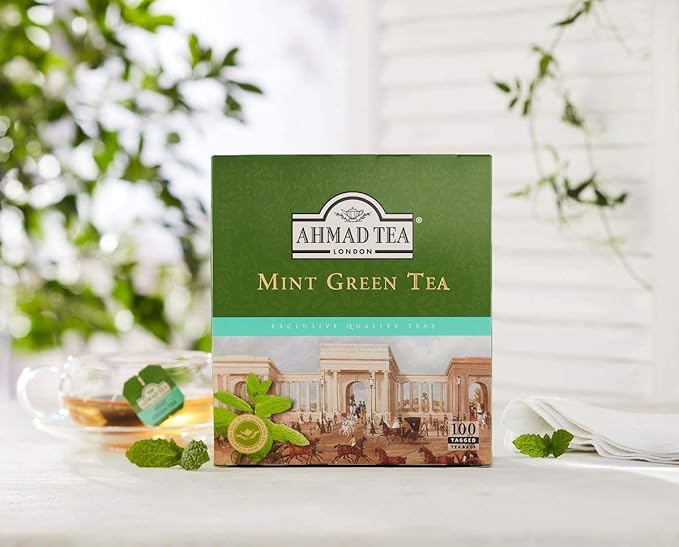 Ahmad Tea Green Tea, Green Tea Mint Teabags, 100 ct - Caffeinated and Sugar-Free (Pack of 3)
