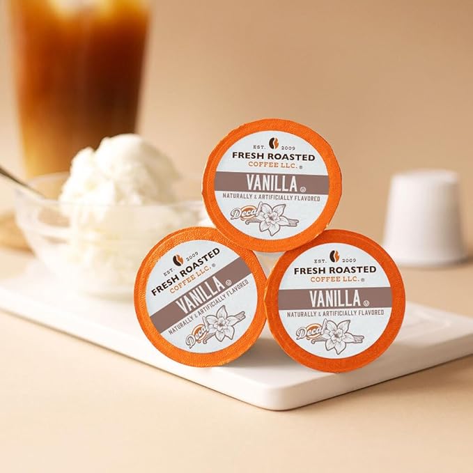 Fresh Roasted Coffee, Decaf Vanilla, Flavored Coffee Pods, 72 Count