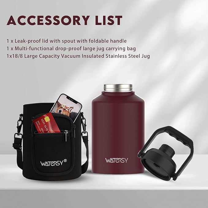 1 Gallon Water Bottle Insulated(Cold for 48 Hrs),BPA Free&Leak Proof,128oz Stainless Steel Water Jug,Big thermo,Large Water Bottle with Handle for Gym,Hiking,Camping&Travel,Brick Red