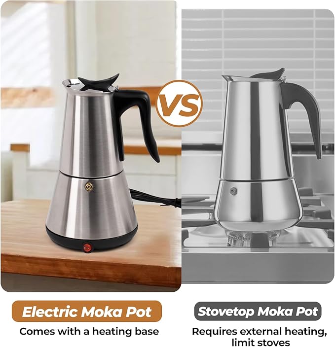 Electric Stainless Steel Moka Pot 6 Cup 300ml Mocha Pot Espresso Maker with Detachable Base Ideal Coffee Maker for Home Italian and Cuban Café Coffee maker Espresso maker Coffee Pot