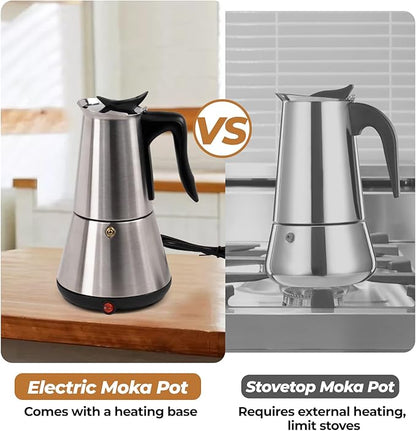 Electric Stainless Steel Moka Pot 6 Cup 300ml Mocha Pot Espresso Maker with Detachable Base Ideal Coffee Maker for Home Italian and Cuban Café Coffee maker Espresso maker Coffee Pot