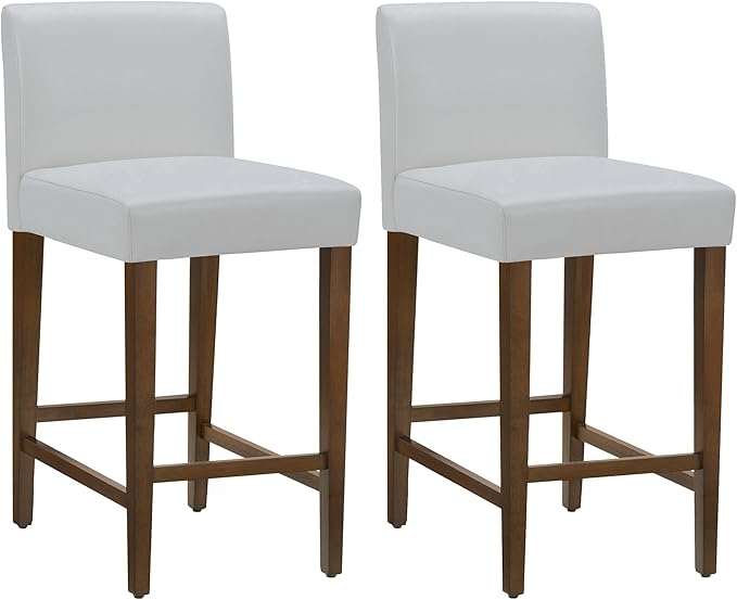 CHITA Counter Height Bar Stools Set of 2, 27" H Seat Height Upholstered Barstools, PU Leather in White
