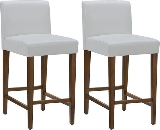 CHITA Counter Height Bar Stools Set of 2, 27" H Seat Height Upholstered Barstools, PU Leather in White