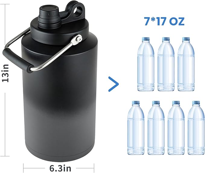 1 Gallon Water Jug Bottle Insulated, 128oz Stainless Steel Water Bottle Wide Mouth Double Vacuum Dishwasher Safe BPA Free for Hot & Cold Drinks Gradient Grey