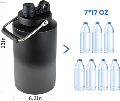 1 Gallon Water Jug Bottle Insulated, 128oz Stainless Steel Water Bottle Wide Mouth Double Vacuum Dishwasher Safe BPA Free for Hot & Cold Drinks Gradient Grey