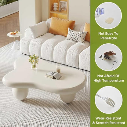 Cloud Coffee Table Modern Irregular Coffee Table Asymmetrical Unique Coffee Tables with 3 Bases for Living Room Farmhouse (C, 46")