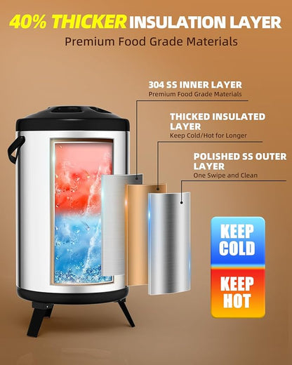 Insulated Beverage Dispenser 3 Gallon, Hot Water Dispenser with Stainless Steel Interior, Large Carafe Hot Coffee Dispenser for Parties, Catering, Drink Dispenser for Tea Milk, Silver, Non-electric