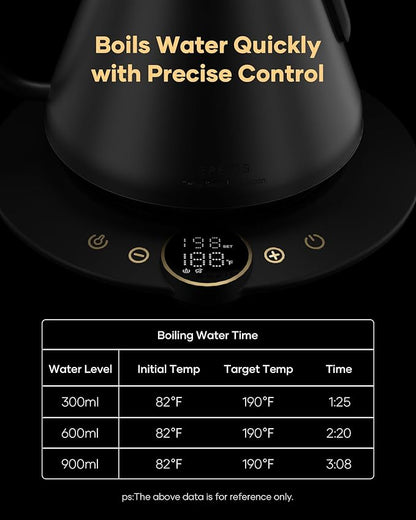 Cocinare FLOW B9 Gooseneck Electric Kettle, Precise Temperature Control for Pour-Over Coffee & Tea Brewing, Stainless Steel Interior, Rapid Heating for Boiling Water, 1500W/0.9L Matte Black