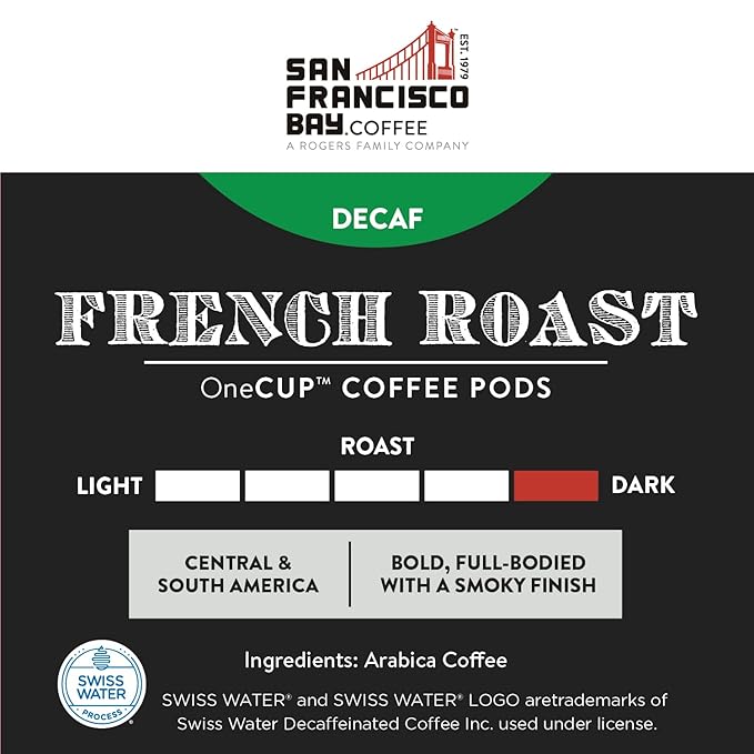 San Francisco Bay Compostable Coffee Pods - DECAF French Roast (120 Ct) K Cup Compatible including Keurig 2.0, Dark Roast, Swiss Water Processed