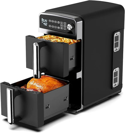 12QT Dual Layer Air Fryer Oven, 6QT×2 Capacity, Vertical 2-Basket Design, 7-in-1 Function with Broil, Roast, Bake, Reheat, Dehydrate, and Air Fry, Family Size, BPA-Free