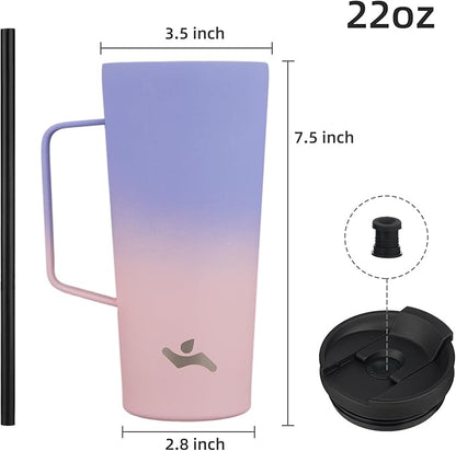 Insulated Tumbler with Handle and Straw, 22 OZ Travel Coffee Mug Stainless Steel Cup Metal Water Bottle,Pastel Sunset