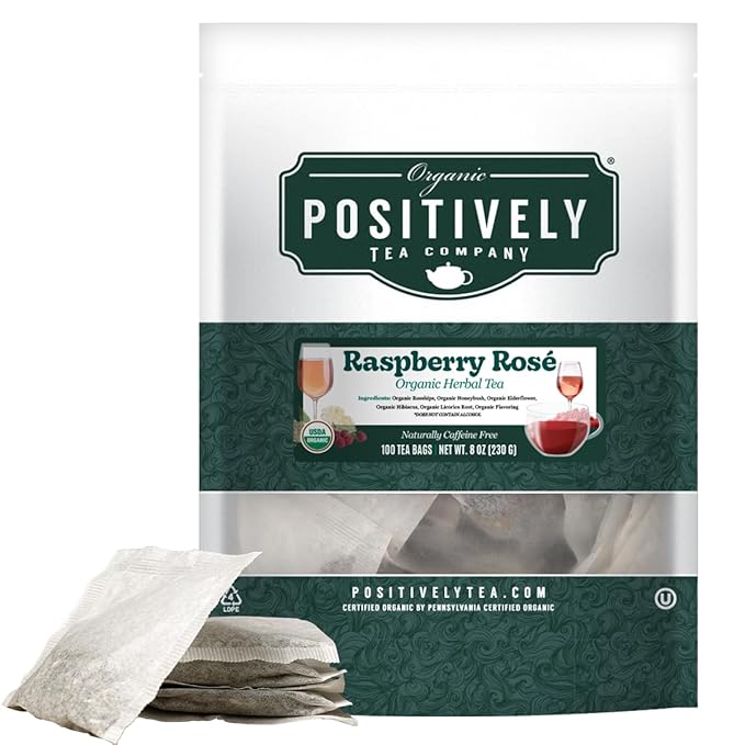 Organic Positively Tea Company, Raspberry Rosé, Herbal Tea Bags, 100 Count, Eco-Friendly Tea Bags, Non-GMO