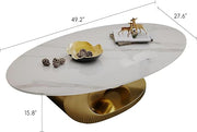 Marble Grain Coffee Table with Gold Stainless Steel Pedestal,Modern Coffee Tables,Oval Living Room Table with Faux Marble Top & Luxury Legs,Sintered Stone Cocktail Center Table,49.20inch
