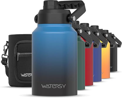 Half Gallon Water Bottle Insulated(Cold for 48 Hrs),BPA Free&Leak Proof,64oz Stainless Steel Water Jug/Flask,Big thermo,Large Water Bottle with Handle for Gym,Hiking,Camping,Gradient Blue