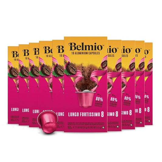 Belmio Lungo Fortissimo Espresso Coffee Pods – Dark Roast – Bold & Full of Flavor - Nespresso Original Line Compatible – 10 Count (Pack of 10)