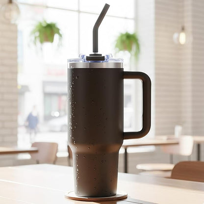 COKTIK 40 oz Tumbler With Handle and Straw Lid, Vacuum Insulated Travel Coffee Mug Stainless Steel Insulated Cup for Beverages, Leak-proof, Cupholder Friendly (Black)