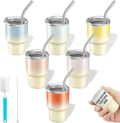 6 Pack 3 oz Sublimation Mini Tumbler Shot Glass with Straw and Lid, Gradient Color Insulated Stainless Steel Mini Tumblers Cups for Beach Birthday Wedding Parties, DIY Customizable Party Gift
