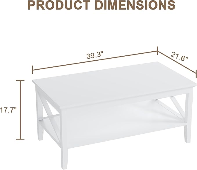 ChooChoo Coffee Table Classic X Design for Living Room, Rectangular Modern Cocktail Table with Storage Shelf, 47 Inch