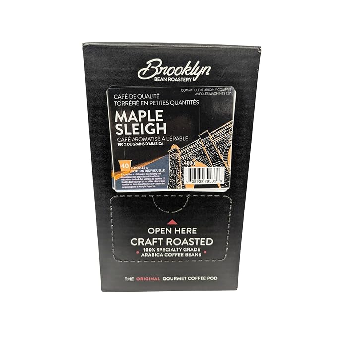 Brooklyn Beans Maple Sleigh Gourmet Coffee Pods - Compatible with Keurig 2.0 K Cup Brewers, 40 Count, Maple Flavored