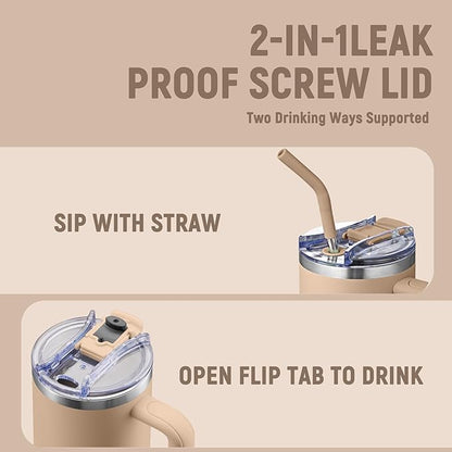 COKTIK 40 oz Tumbler With Handle and Straw Lid, Vacuum Insulated Travel Coffee Mug Stainless Steel Insulated Cup for Beverages, Leak-proof, Cupholder Friendly(Dark Night)