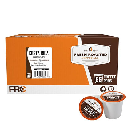 Fresh Roasted Coffee, Costa Rica Tarrazu, Medium Roast, 96 Pods for K Cup Brewers