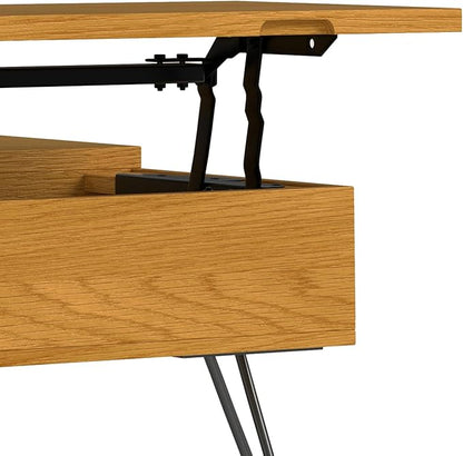 SIMPLIHOME Hunter Lift Top Coffee Table - 32 inch Wide Oak Veneer and Metal Industrial Square Lift Top Cocktail Table in Oak, Living Room Table with Dual Lift Tops, Hidden Storage and Hairpin Legs