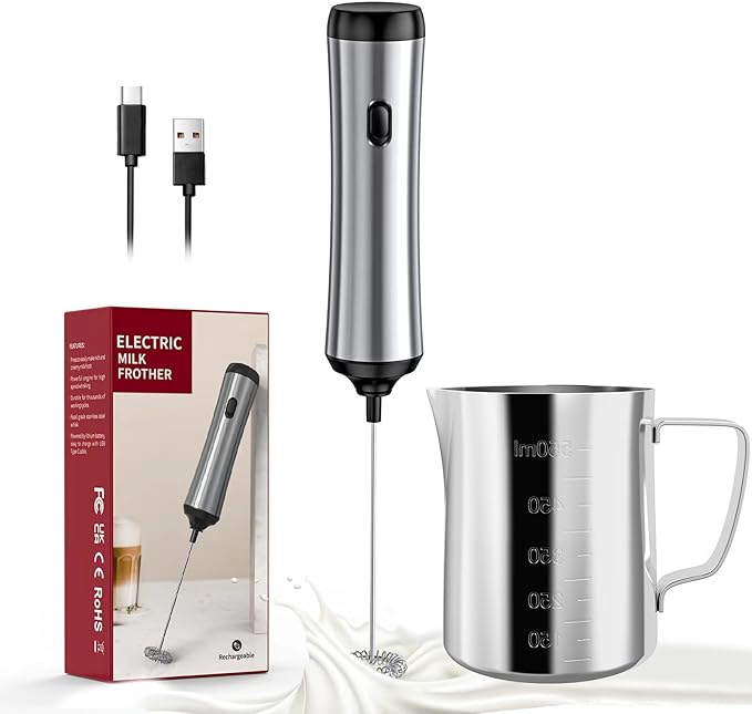 MAEXUS Milk Frother, Rechargeable frother wand, Milk Frother Handheld Foam Maker for Coffee, Cappuccino, Lattes, Matcha, Hot Chocolate, with Milk Frothing Pitcher(20 oz / 600 ml)