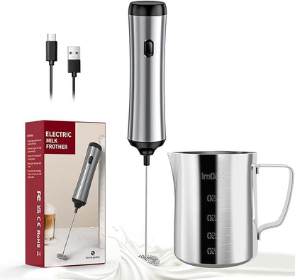 MAEXUS Milk Frother, Rechargeable frother wand, Milk Frother Handheld Foam Maker for Coffee, Cappuccino, Lattes, Matcha, Hot Chocolate, with Milk Frothing Pitcher(20 oz / 600 ml)