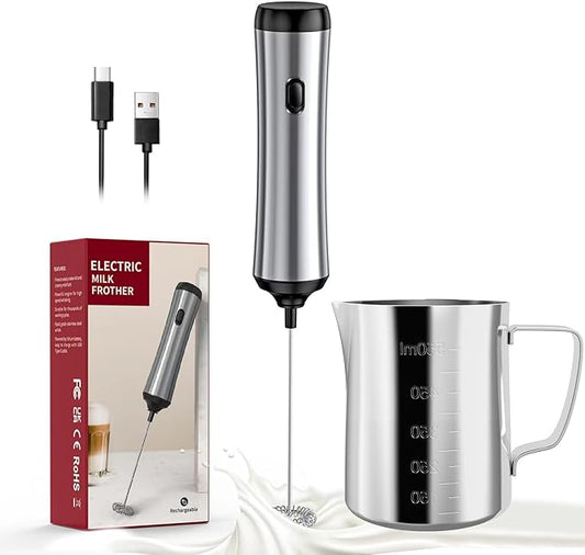 MAEXUS Milk Frother, Rechargeable frother wand, Milk Frother Handheld Foam Maker for Coffee, Cappuccino, Lattes, Matcha, Hot Chocolate, with Milk Frothing Pitcher(20 oz / 600 ml)