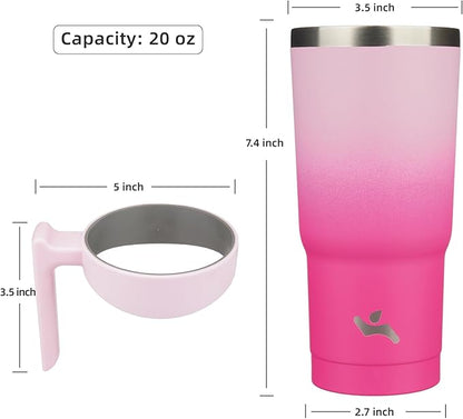 20 oz Tumbler with Handle and 2 Straw 2 Lid, Insulated Water Bottle Stainless Steel Vacuum Cup Reusable Travel Mug, Cherry