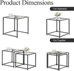 Load image into Gallery viewer, VILAWLENCE Coffee Table Set of 2, Modern Grey Patterned Glass Side Table, Metal Frame Square End Table, Center Tables Nesting Coffee Table for Living Room,Bedroom and Small Spaces
