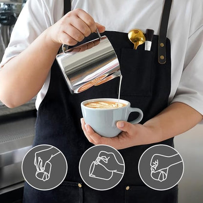 watchget Milk Frothing Pitcher 20oz/600ml Stainless Steel Espresso Steaming Pitcher for Espresso Machines Coffee Frothing Cup Cappuccino Latte Art Milk Jug Cup