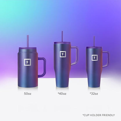 IRON °FLASK Co-Pilot Insulated Mug w/Straw & Flip Cap Lids - Cup Holder Bottle for Hot, Cold Drink - Leak-Proof - Water, Coffee Portable Travel Mug - Cobalt Blue, 50 Oz